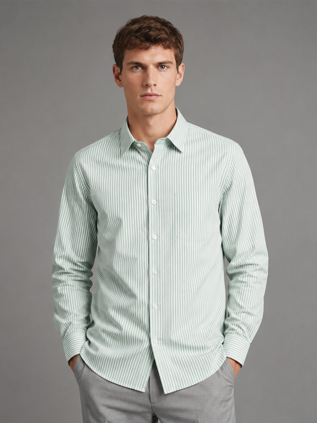 Nomad Stitch Beige & Light Green Stripe Oxford Pack of 2 Shirts For Men