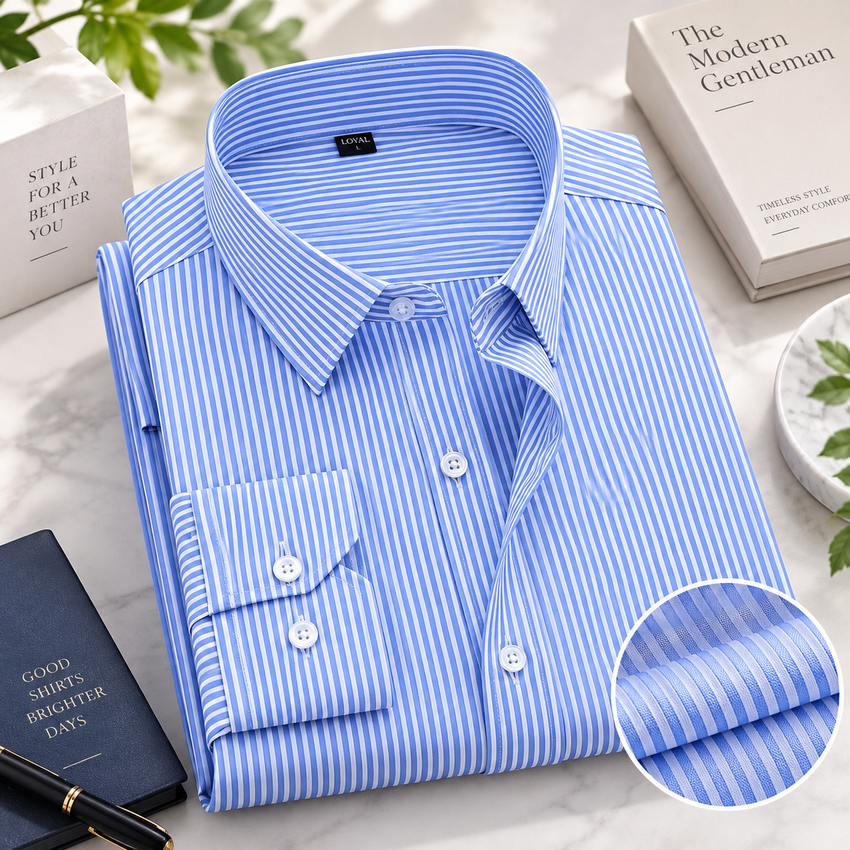Men's Sky Blue & White Striped Shirt | Full Sleeve Casual Shirt | Classic Button-Down Shirt
