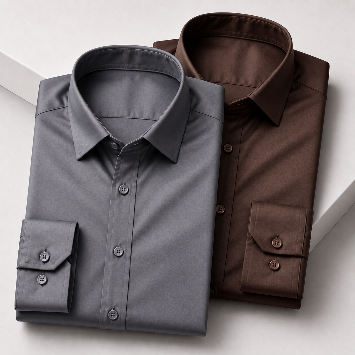 Urban Thread Noir Satin Shirt - Pack of 2 (Steel Grey + Coffee Brown)