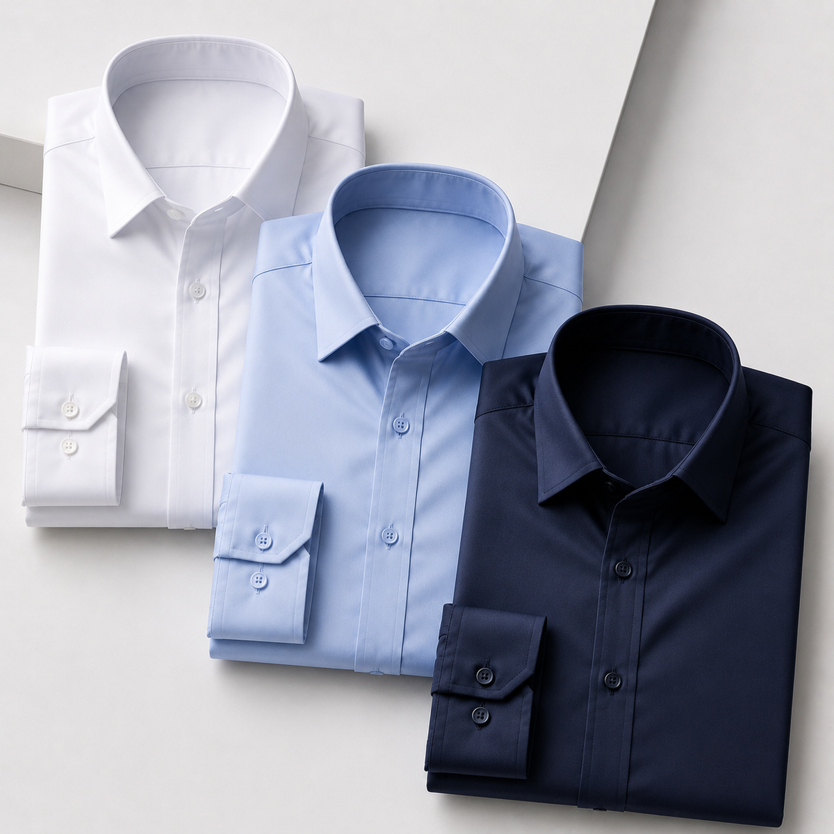 Urban Thread Noir Satin Shirt - Pack of 3 (White + Sky Blue + Navy Blue)