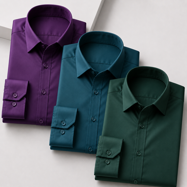 Urban Thread Noir Satin Shirt - Pack of 3 (Purple + Teal + Emerald Green)