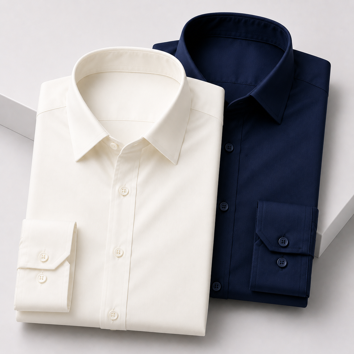 Urban Thread Core Cotton Shirt - Pack of 2 (Ivory White + Navy Blue)