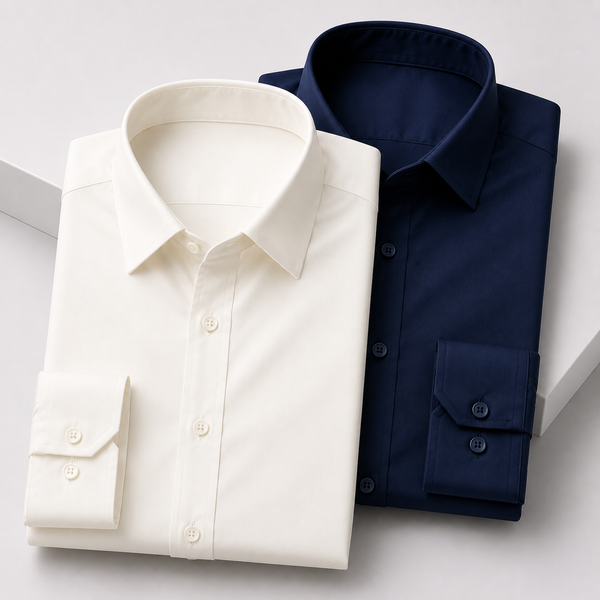 Urban Thread Core Cotton Shirt - Pack of 2 (Ivory White + Navy Blue)