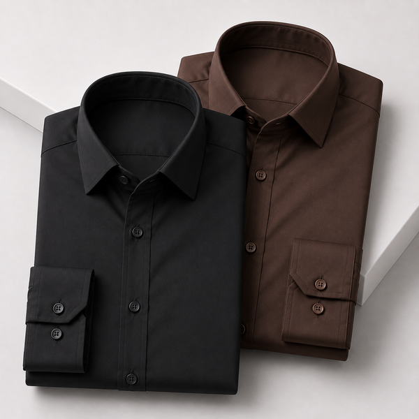 Urban Thread Core Cotton Shirt - Pack of 2 (Classic Black + Coffee Brown)