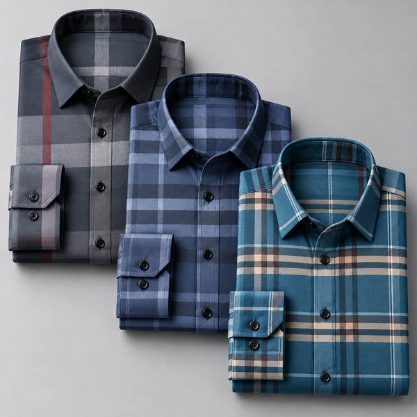Sartor & Crown Classic Check Collection – Pack of 3 | Navy Blue + Dark Teal + Black