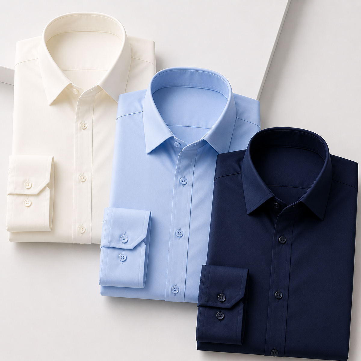 Urban Thread Core Cotton Shirt - Pack of 3 (Ivory White + Sky Blue + Navy Blue)