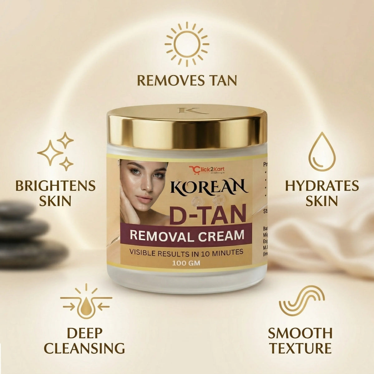 Korean D-Tan Removal Cream – Instant Tan Remover | Brightening & Deep Cleansing Face Cream (100g)