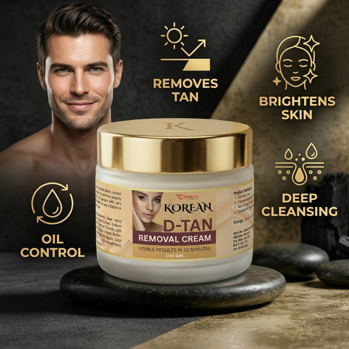 Korean D-Tan Removal Cream – Instant Tan Remover | Brightening & Deep Cleansing Face Cream (100g)