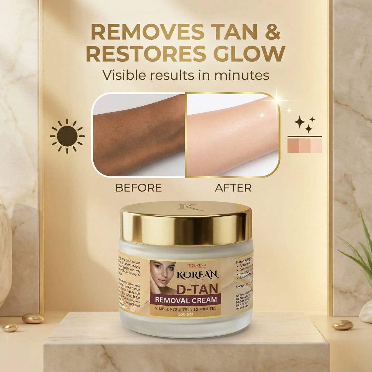 Korean D-Tan Removal Cream – Instant Tan Remover | Brightening & Deep Cleansing Face Cream (100g)