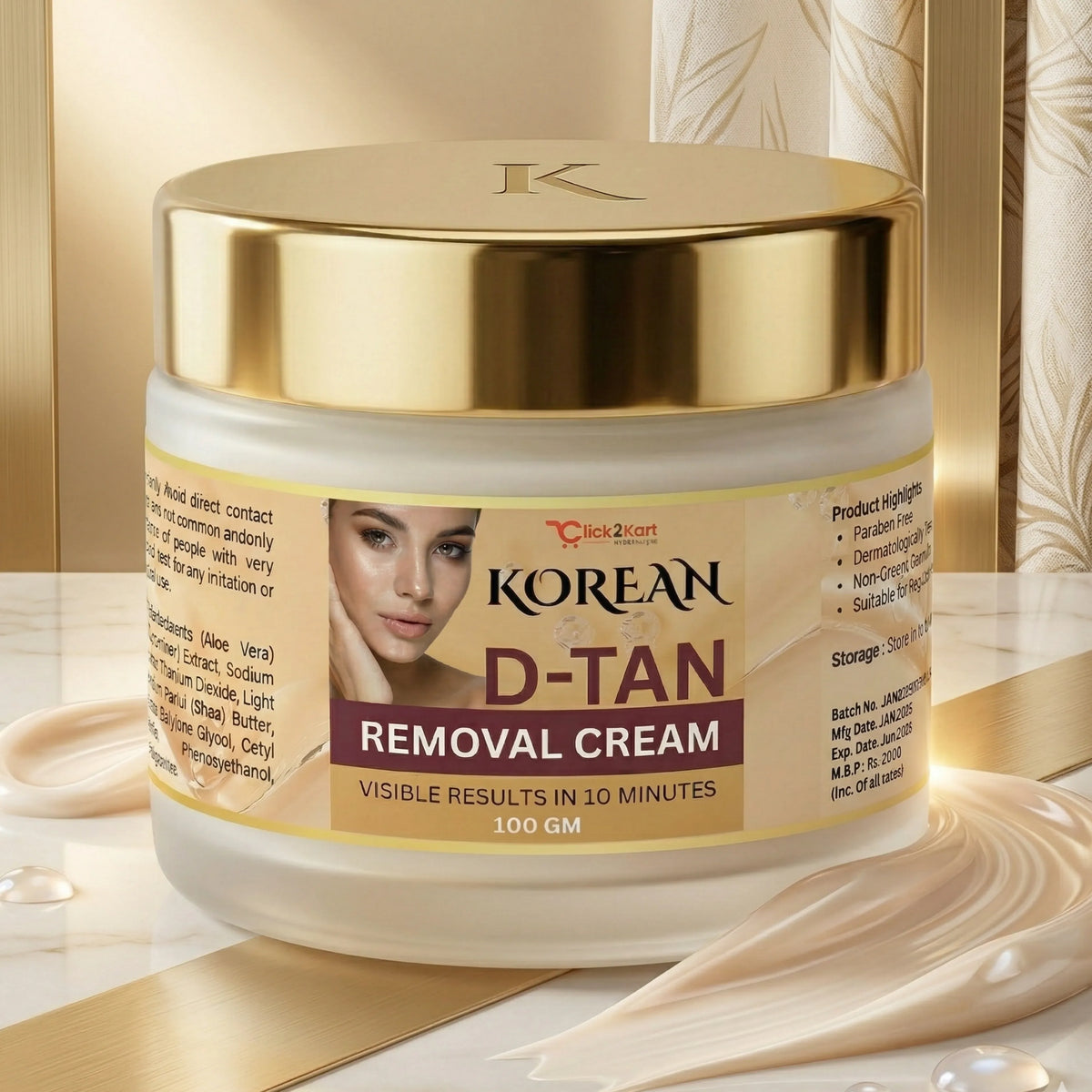 Korean D-Tan Removal Cream – Instant Tan Remover | Brightening & Deep Cleansing Face Cream (100g)