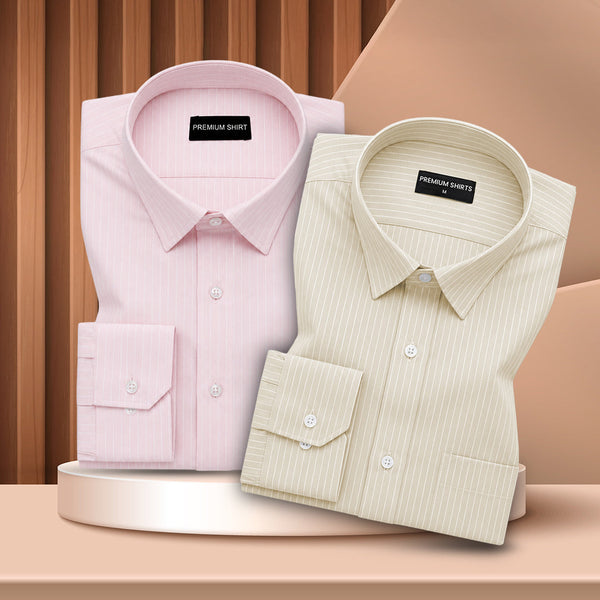 Nomad Stitch Pink & Cream Pinstripe Oxford Pack of 2 Shirts For Men