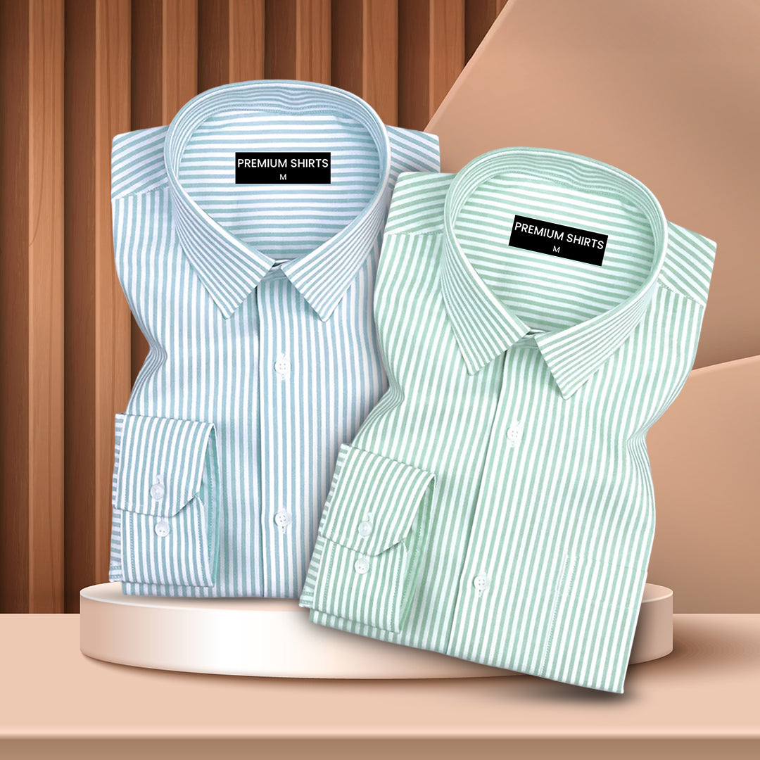 Nomad Stitch Sky Blue & Pista Stripe Oxford Pack of 2 Shirts For Men