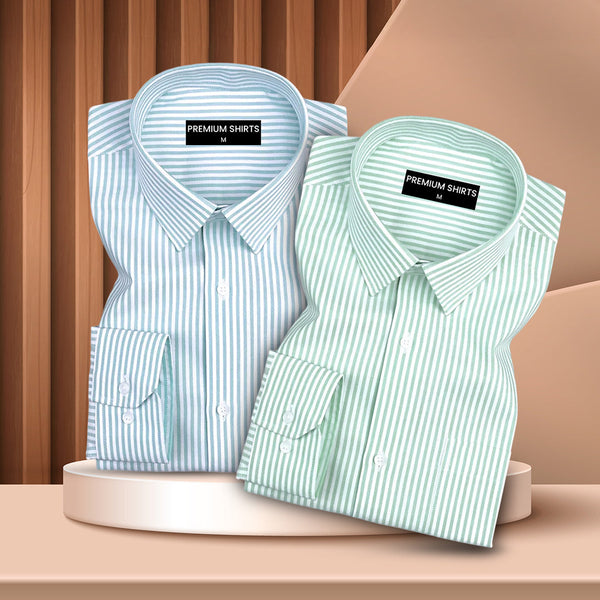 Nomad Stitch Sky Blue & Pista Stripe Oxford Pack of 2 Shirts For Men