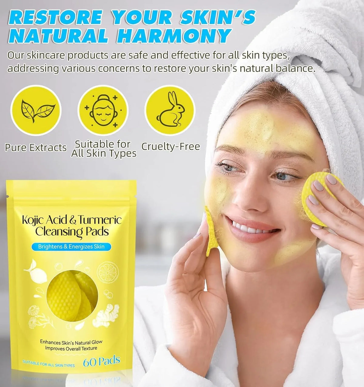 Turmeric Kojic Acid Cleansing Pads – Dark Spots Remover | Brightening Face Pads for Oily & Dry Skin