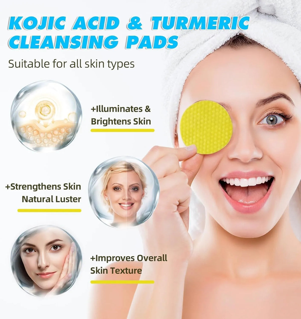 Turmeric Kojic Acid Cleansing Pads – Dark Spots Remover | Brightening Face Pads for Oily & Dry Skin