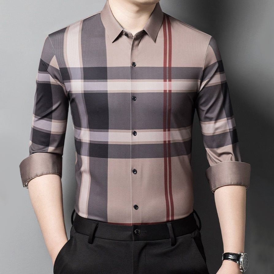 Peach grey check shirt
