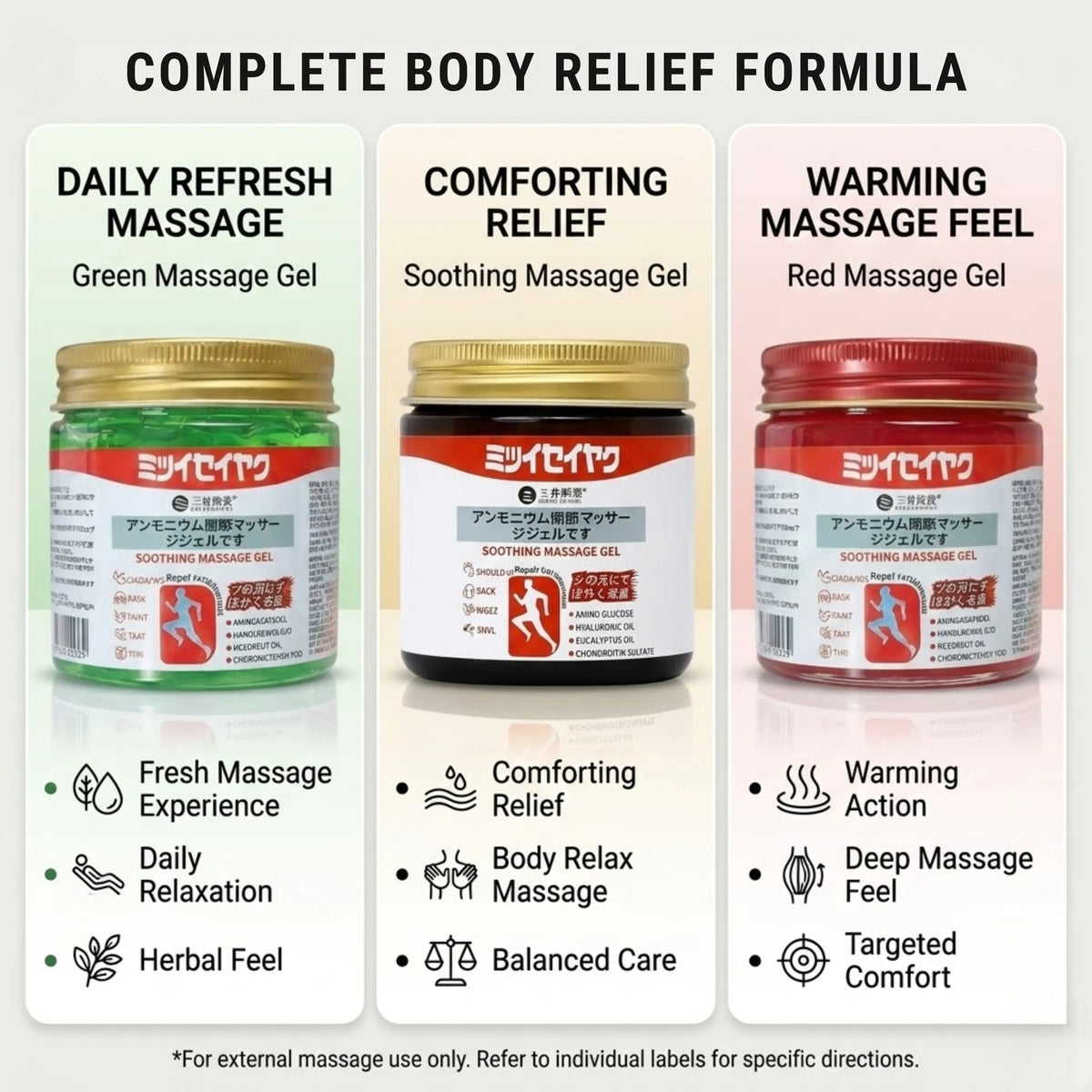 Combo Of 3 Japanese Massage Gels – Cooling, Soothing & Warming Body Relief Gel for Neck, Shoulder, Back & Muscle Relaxation