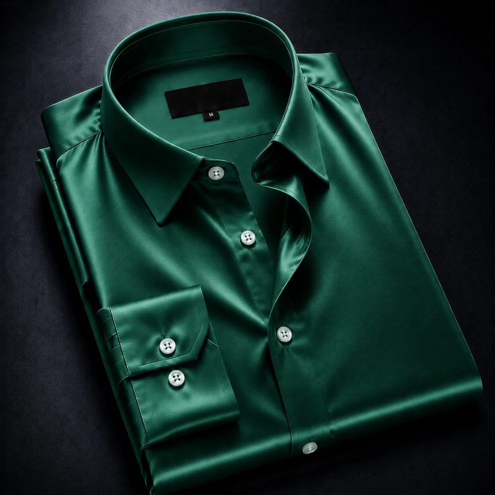 ZAVREN Noir Satin Shirt - Emerald Green