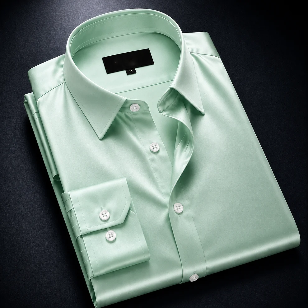 ZAVREN Noir Satin Shirt - Mint Green