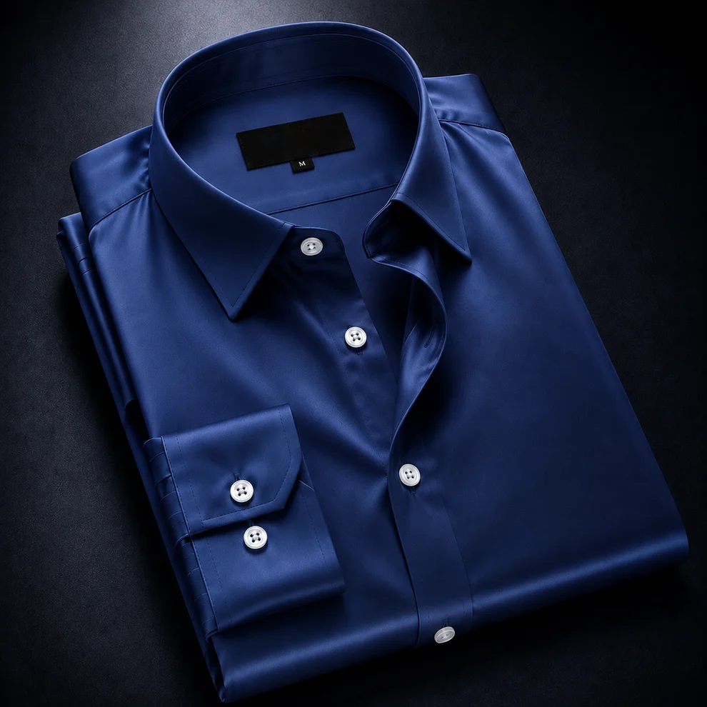 ZAVREN Noir Satin Shirt - Navy Blue
