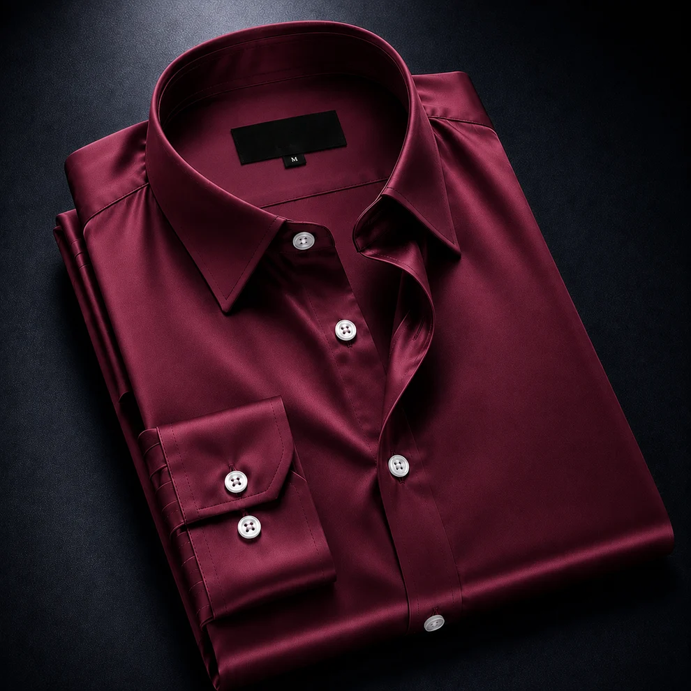 ZAVREN Noir Satin Shirt - Maroon